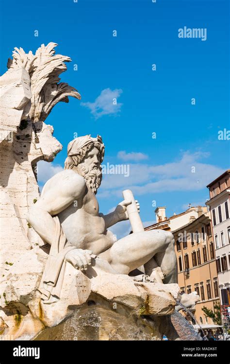 Statue Des Gottes Fluss Ganges Auf Fontana Dei Quattro Fiumi Brunnen