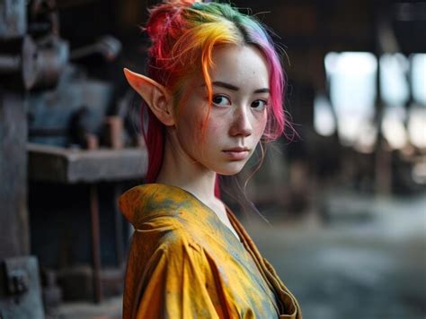 Premium Photo A Woman With Rainbow Hair And Elf Ears