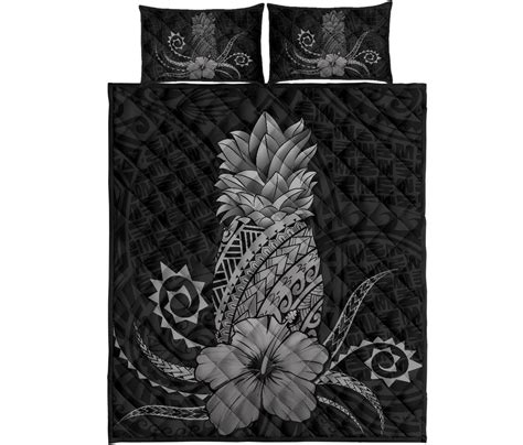 Namishirt Hawaii Polynesian Pineapple Hibiscus Quilt Bed Set Zela Style Gray Namishirt