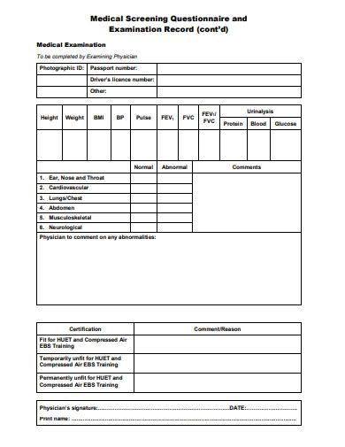 FREE 10 Medical Screening Questionnaire Examples In PDF Examples