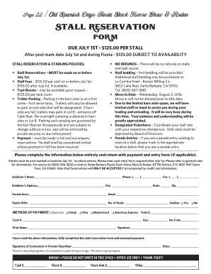 Fillable Online Stall Reservation Form Santa Barbara Fiesta Stock