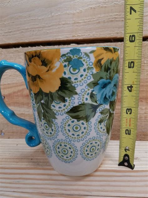 The Pioneer Woman Rose Shadow Jumbo 24 Ounce Latte Mug Teal Vintage Ebay