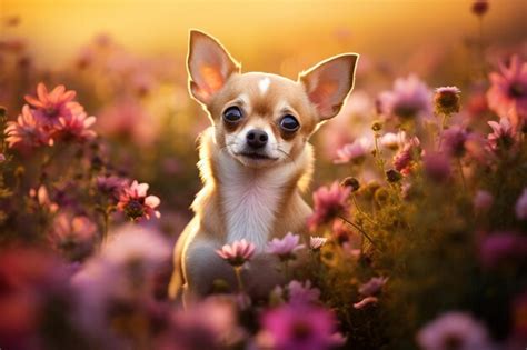 Premium Photo Whimsical Chihuahua In A Flower Field Enchanting Image