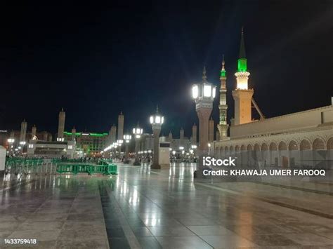 Beautiful View Of Masjid Al Nabawi Madinah At Night Stock Photo ...