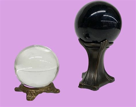 Vintage Crystal Ball Set Retro 1980s Great City Traders Black Obsidian Sphere 24 Lead Crystal