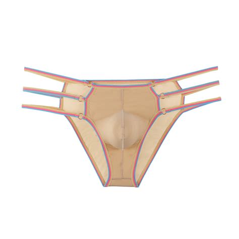 Penkiiy Mens See Through Thong G Strings Bikini Underwear Sheer Mesh Male Thongs For Men L Khaki