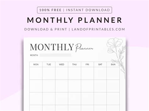 Download Your Free Monthly Planner - Land of Printables