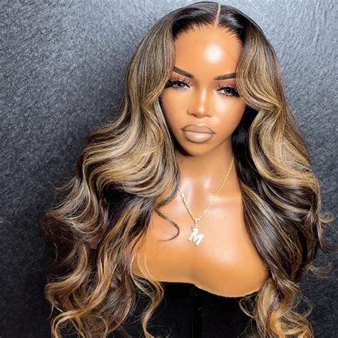 Glueless Highlight Honey Blonde Colored Body Wave Hd X Lace Closure Wig Transparent X Lace