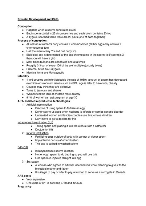 Psy Midterm Notes Prenatal Development And Birth Conception Happens