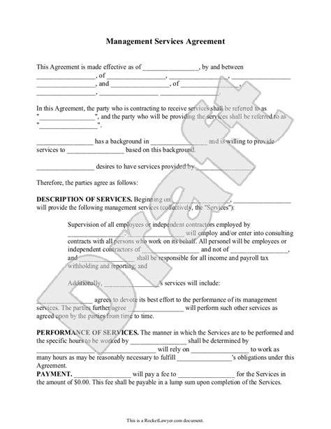 Management Services Agreement Template Free Printable Templates