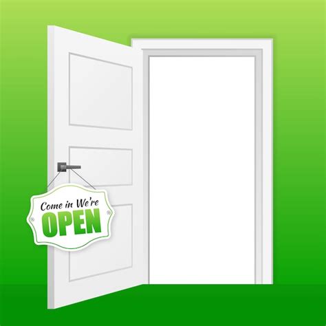 Premium Vector Open Door Sign Door Sign Label With Text In Flat Style