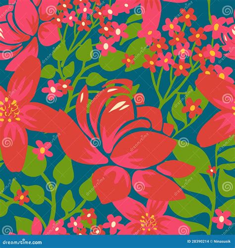 Floral Seamless Pattern with Red Flowers Stock Vector - Illustration of