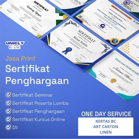 Jual Print Sertifikat Penghargaan Piagam Penghargaan Print Sertifikat