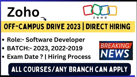 Zoho Biggest Off Campus Drive 2023 2022 2021 2019 Last Date 28 Dec Exam Date Process