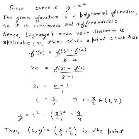 Using Lagrange S Mean Value Theorem Find A Point On The Curve Y X