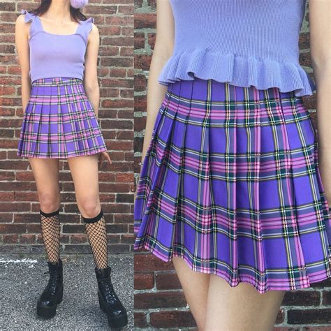 Kawaii Lavender Purple Plaid Skirt Ulzzang Fashion Purple Outfits