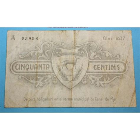 1937 Canet De Mar 50 Centimos Barcelona Billete