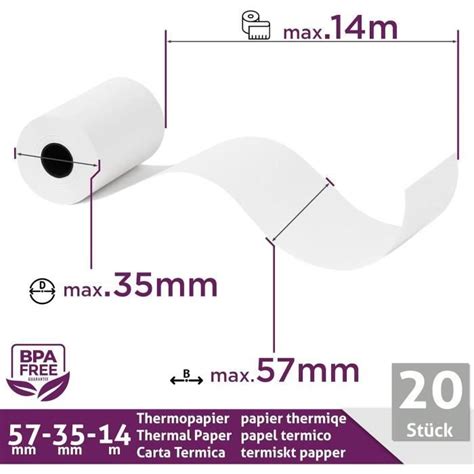 Rouleau Tpe 57mm X 14m X 12mm Rouleaux Pour Terminal Carte Bancaire