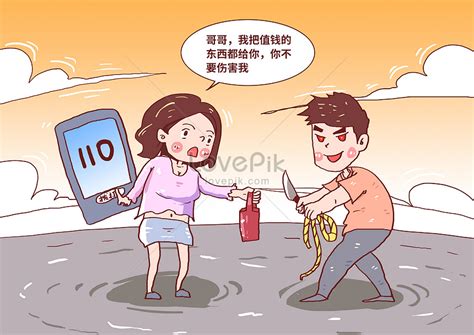 Girls encounter danger call 110 self rescue cartoons illustration image ...