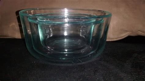 3 Pyrex Blueteal Tinted Glass Rim Round Bowl Set 7200 7201 7202