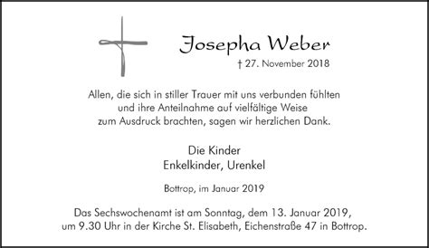 Traueranzeigen Von Josepha Weber Trauer In Nrw De