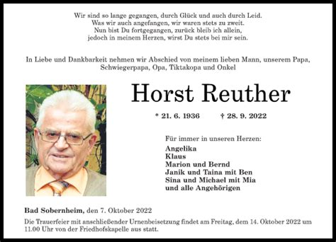 Traueranzeigen Von Horst Reuther Rz Trauer De