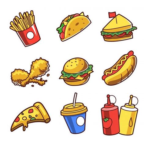 Premium Vector Junk Food Comida Chatarra Dibujos De Comida