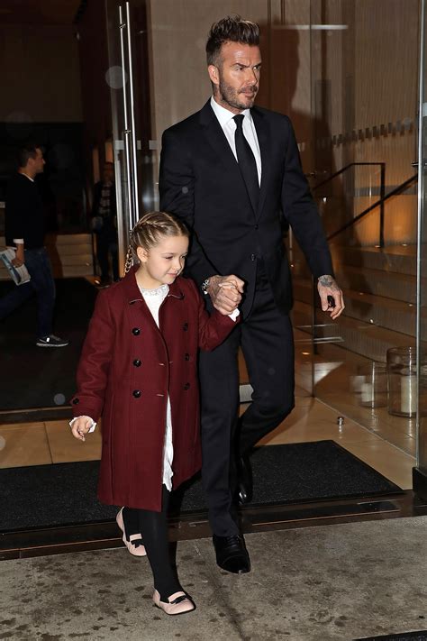 Harper Beckham Wears Pig Tail Braids and a Red Coat to Victoria Beckham ...