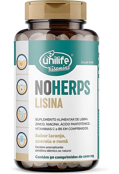 NoHerps Lisina 1000mg 90 Comprimidos Laranja E Acerola Unilife