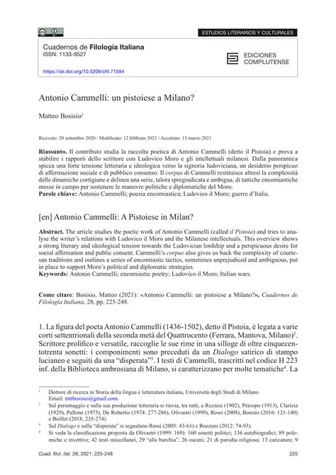 PDF Antonio Cammelli Un Pistoiese A Milano