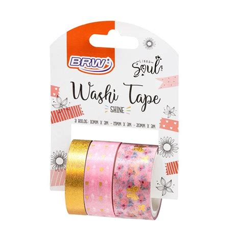 Kit 3 Fitas Adesivas Coloridas Brw 25208 Washi Tape Shine Flamingo