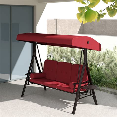 Outsunny 3 Seater Porch Swing Heavy Duty Outdoor Swing Chair, Wine Red