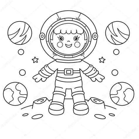 Página Para Colorear Esquema Astronauta Dibujos Animados Traje Espacial