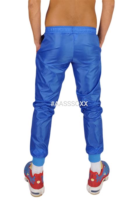 Raw Nylon Pants Cock Worship Blue Asox Official Kinky Nylon Clothes Aasssoxx Fetish Gear