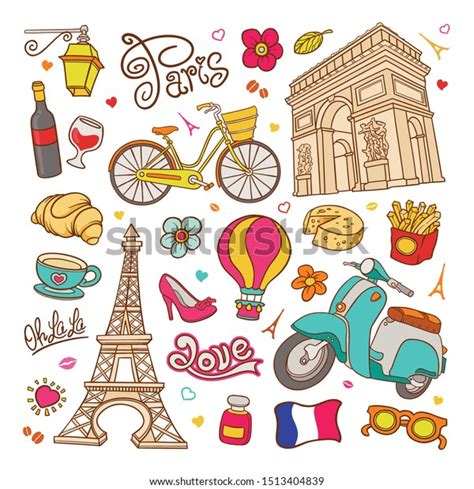 Paris Sketch Illustration Set Of Hand Drawn Vector Doodle French