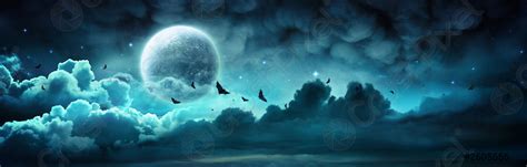 Halloween Night - Spooky Moon In Cloudy Sky With Bats - stock photo ...