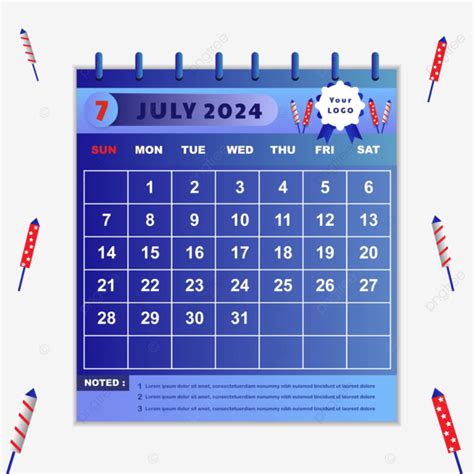 A O Calendario De Mes Julio Degradado Azul Y Rojo Vector Png