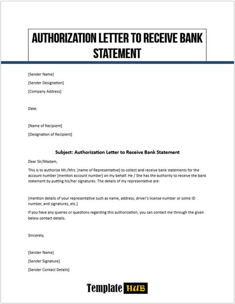 Authorization Letter To Receive Bank Statement Templates Hub