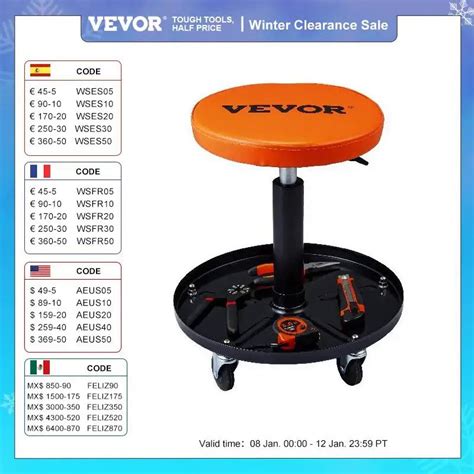 Vevor Mechanic Stool Lbs Rolling Pneumatic Creeper Garage Shop Seat