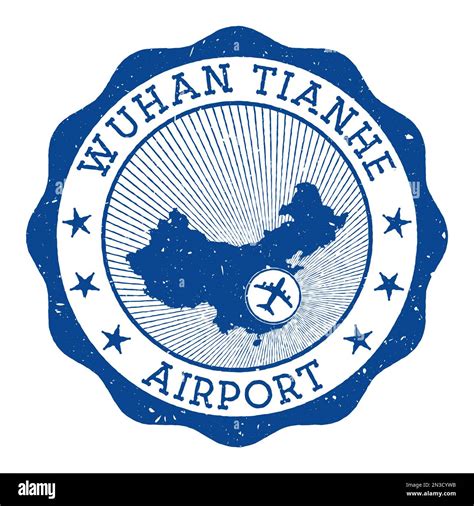 Wuhan Tianhe Airport stamp. Airport of Wuhan round logo with location ...