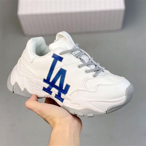 Mua Giày độn đế MLB la trắng chữ xanh đế xám thể thao sneaker nam nữ Hot trend tăng chiều cao đế