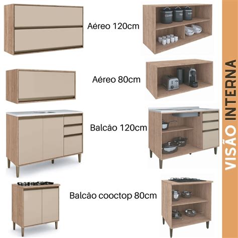 Cozinha Modulada Completa Catharina Peças em MDF Amadeirado Nude MadeiraMadeira