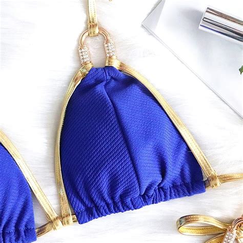 2020 Brazilian Triangle Beaded Bikini Ribbed Halter Swimwear With Diamond Accents High Cut