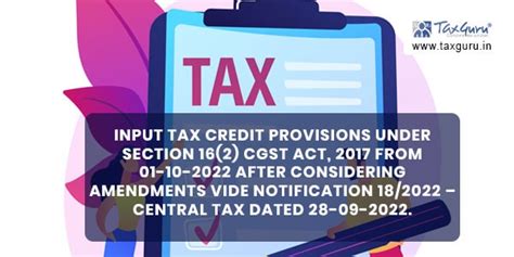 Input Tax Credit Provisions Section 16 2 Cgst From 01 10 2022