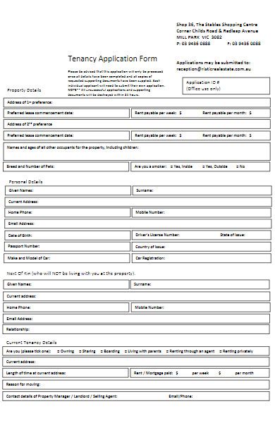 Free 50 Tenancy Application Forms In Pdf Ms Word