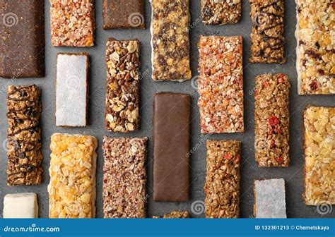 Flat Lay Composition With Protein Bars Stock Image Image Of Granola