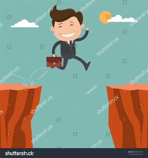 Businessman Running Jump Through Gap On Stock Vector 558997816