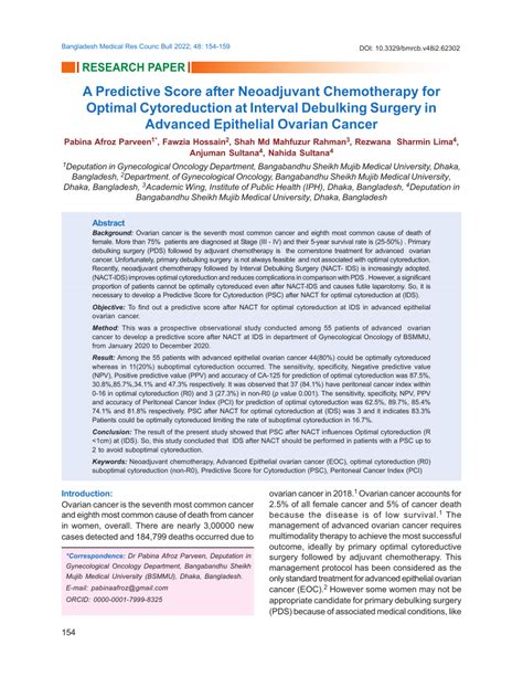 Pdf A Predictive Score After Neoadjuvant Chemotherapy For Optimal