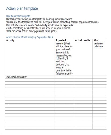 Free Action Plan Template Word Document - Printable Templates