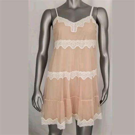 Pink Victoria S Secret Intimates Sleepwear Vs Pink Lingerie Mesh Lace Slip Babydoll Poshmark